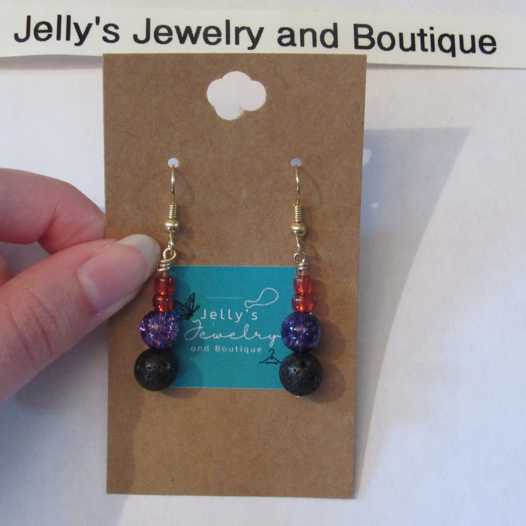 Jelly's Jewelry And Boutique Handcrafted, Nwt, Glass/Crackle/Lava Rock Earring